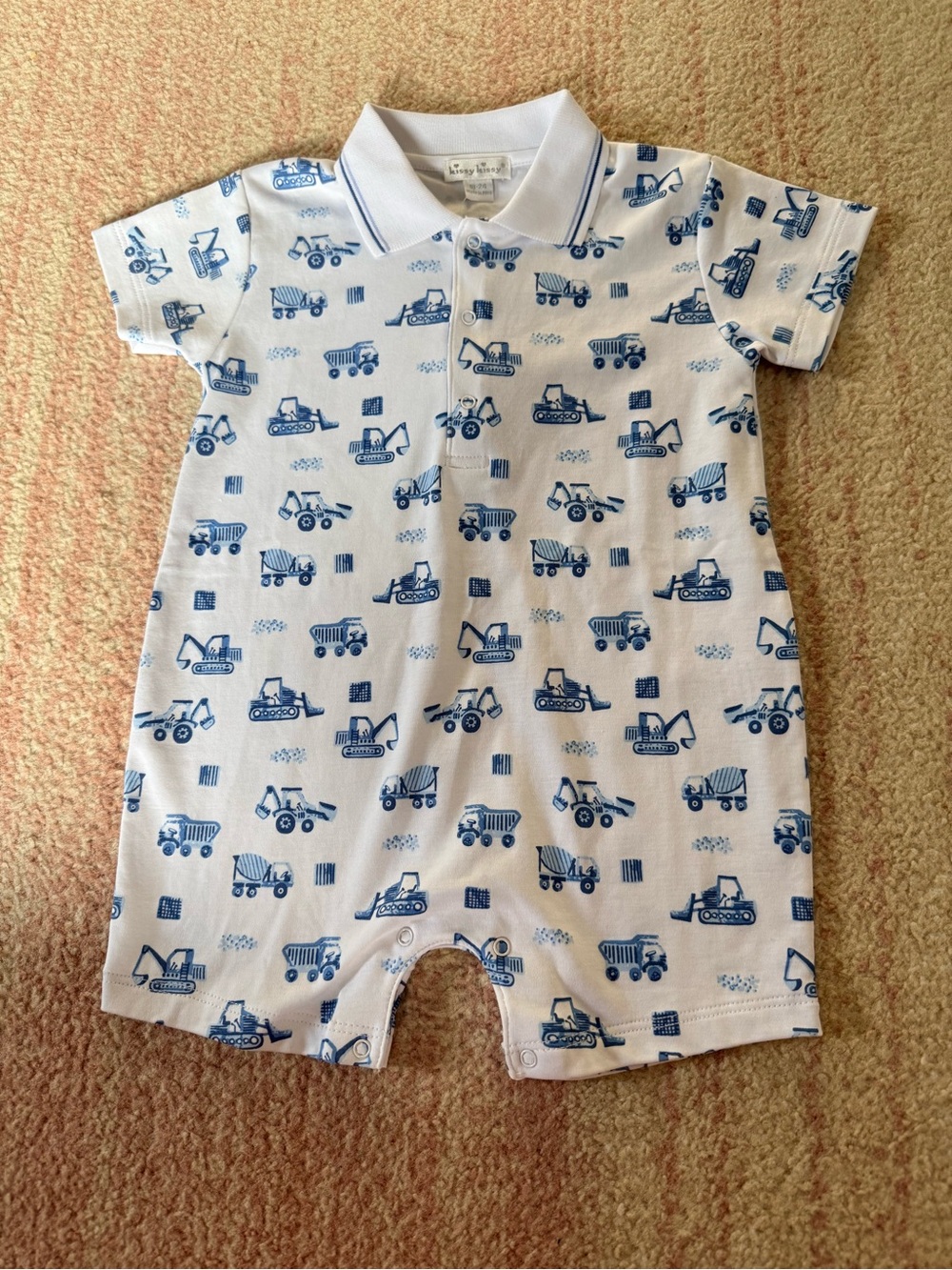 Kissy Kissy White Collared One-Piece with Blue Construction Print